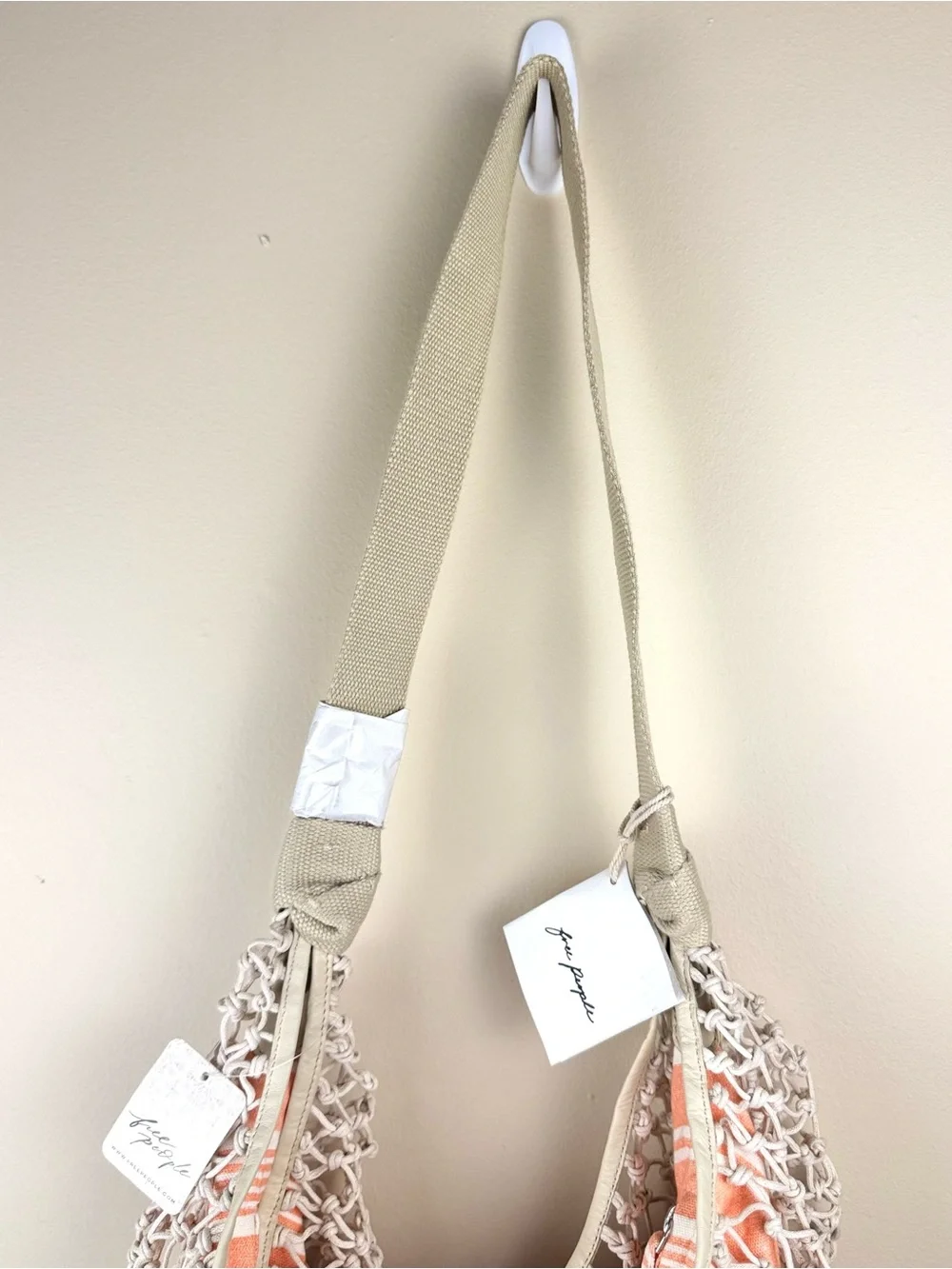 Free People Silver Springs Sling Bag Net Crochet Leather in cream